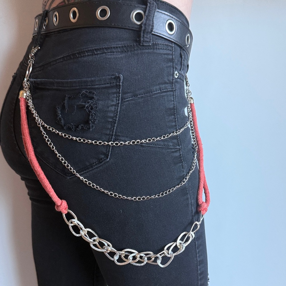 Hand made 1 of a kind, Silver and Salmon Rope Layered Belt Chain
